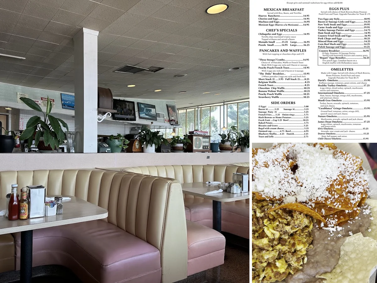 Retro diner booths with warm, casual lighting.